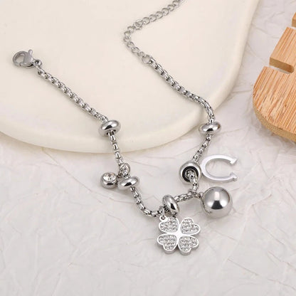 Bijoux Charm Bracelet à Charm Argenté avec Clips et Trèfle à 4 Feuilles