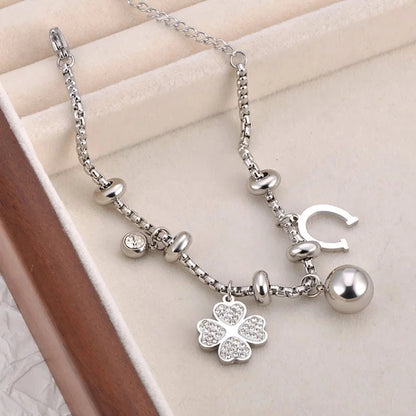 Bijoux Charm Bracelet à Charm Argenté avec Clips et Trèfle à 4 Feuilles