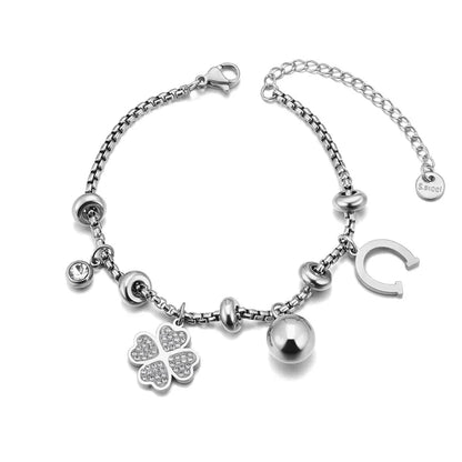 Bijoux Charm Bracelet à Charm Argenté avec Clips et Trèfle à 4 Feuilles