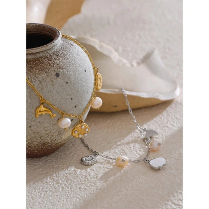 Bijoux Charm Bracelet à Charm avec Coquillage Perlé Doré