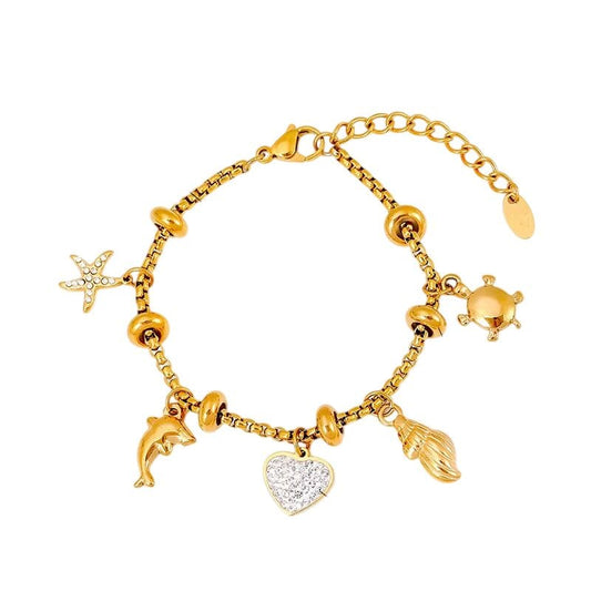 Bijoux Charm Bracelet à Charm doré avec clips et cœur
