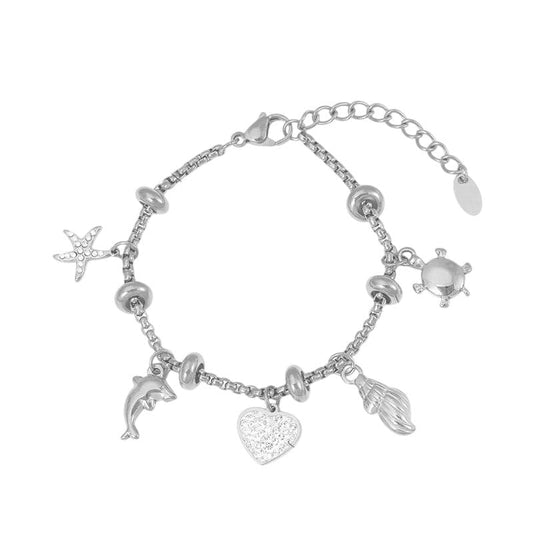 Bijoux Charm Bracelet à charms argenté avec clips et cœur