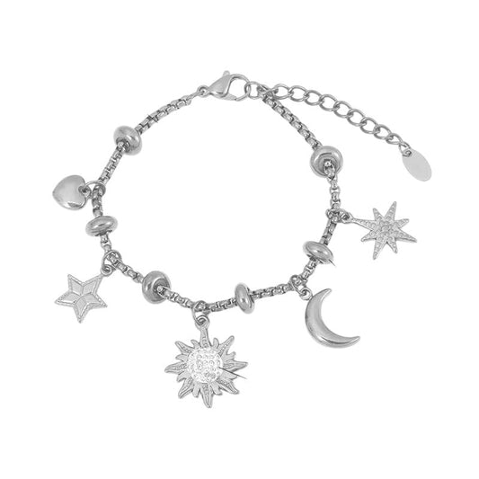 Bijoux Charm Bracelet à charms argenté avec clips et étoile scintillante
