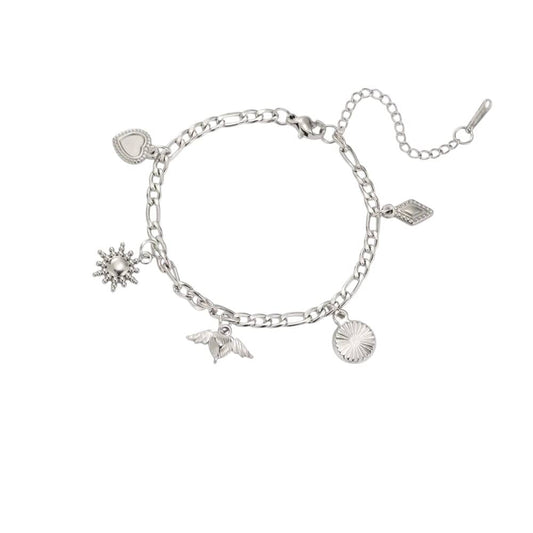 Bijoux Charm Bracelet à Charms Argenté avec Cœur Ailé