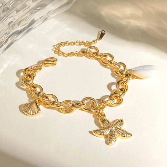 Bijoux Charm Bracelet à charms avec coquillages dorés