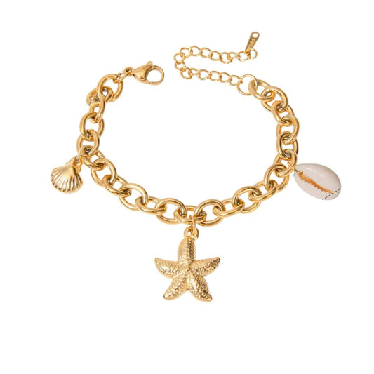 Bijoux Charm Bracelet à charms avec coquillages dorés