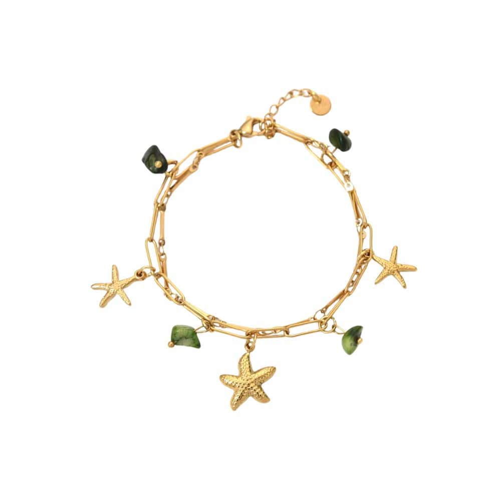 Bijoux Charm Bracelet à charms avec étoile de mer et pierres vertes