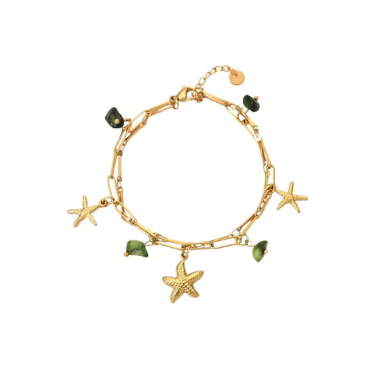 Bijoux Charm Bracelet à charms avec étoile de mer et pierres vertes