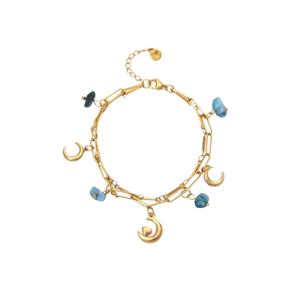 Bijoux Charm Bracelet à charms avec lune et coeur doré