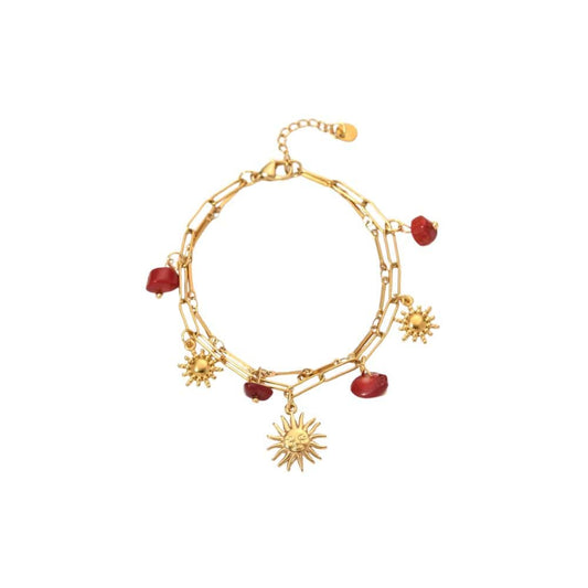 Bijoux Charm Bracelet à charms avec soleil et pierres rouges