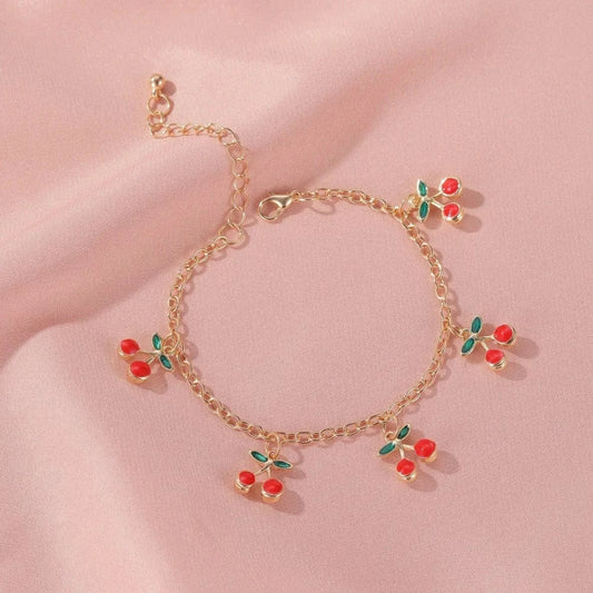 Bijoux Charm Bracelet à charms cerises doré