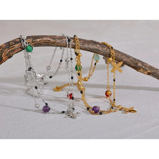 Bijoux Charm Bracelet à charms croix argentées et pierres naturelles