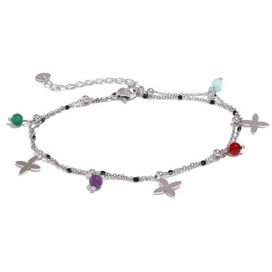 Bijoux Charm Bracelet à charms croix argentées et pierres naturelles