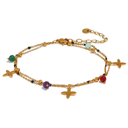 Bijoux Charm Bracelet à charms croix dorées et pierres naturelles