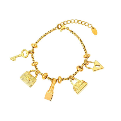 Bijoux Charm Bracelet à charms doré avec clips et cadenas