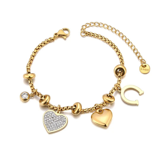 Bijoux Charm Bracelet à Charms Doré avec Clips et Cœurs