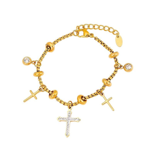 Bijoux Charm Bracelet à Charms Doré avec Clips et Croix