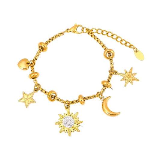 Bijoux Charm Bracelet à charms doré avec clips et étoile scintillante