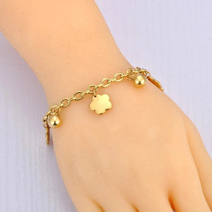 Bijoux Charm Bracelet à Charms Doré avec Trèfles et Grelots