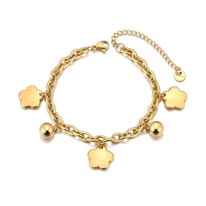 Bijoux Charm Bracelet à Charms Doré avec Trèfles et Grelots