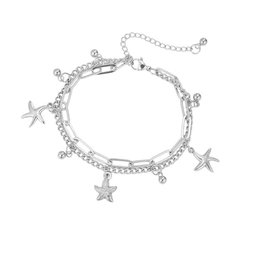 Bijoux Charm Bracelet à Charms Étoiles de Mer Multiples Argenté