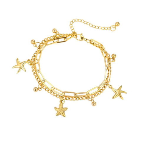 Bijoux Charm Bracelet à charms étoiles de mer multiples doré