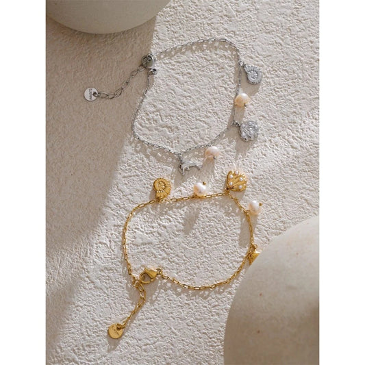 Bijoux Charm Bracelet Charm avec Coquillage Perlé Argenté