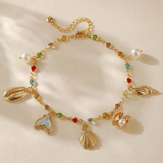 Bijoux Charm Bracelet Charm de la Mer à Chaîne et Pierres Multicolores