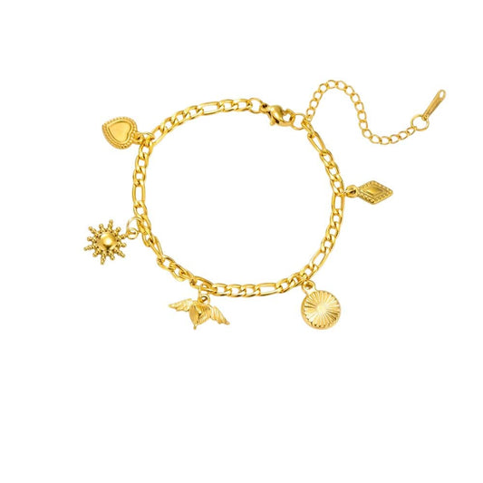 Bijoux Charm Bracelet Charm Doré avec Cœur Ailé