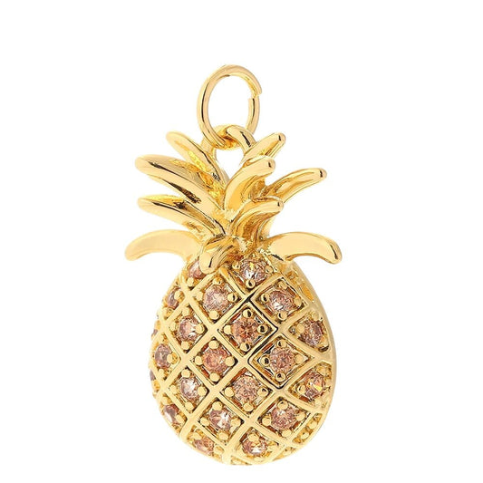 Bijoux Charm Charm Bijou Ananas Brillant Doré