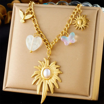 Bijoux Charm Collier à Charm avec Feuille Dorée et Blanche