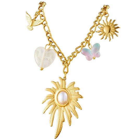 Bijoux Charm Collier à Charm avec Feuille Dorée et Blanche