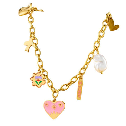 Bijoux Charm Collier à Charm doré et cœur rose