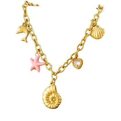Bijoux Charm Collier à Charm étoile de mer avec coquillage doré