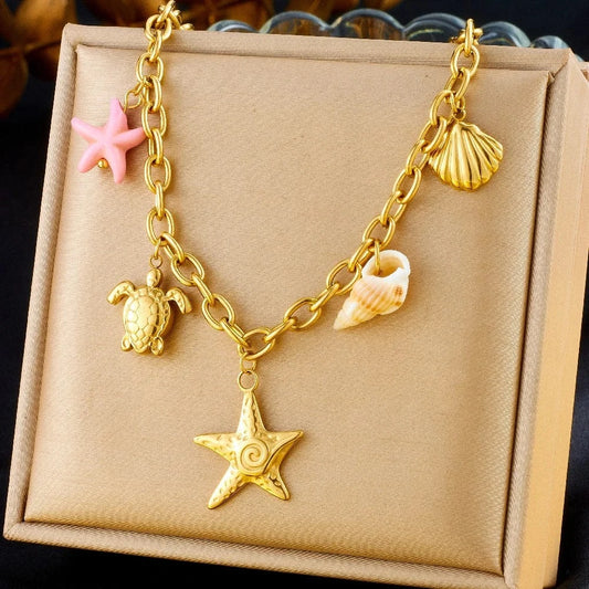 Bijoux Charm Collier à charm étoile de mer doré mer