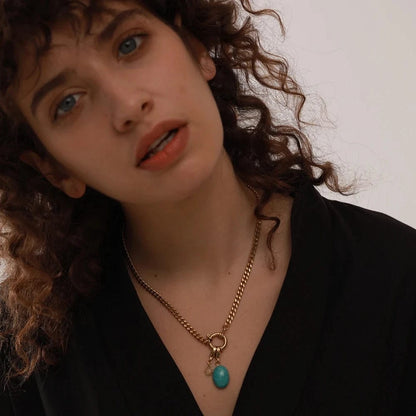 Bijoux Charm Collier à charm turquoise doré