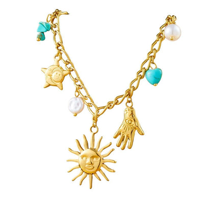 Bijoux Charm Collier à charmes doré avec soleil souriant