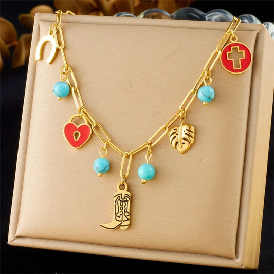 Bijoux Charm Collier à charms avec botte dorée
