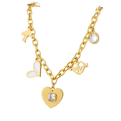 Bijoux Charm Collier à charms avec coeur et cristal doré