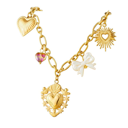 Bijoux Charm Collier à charms avec cœur et étoiles dorées