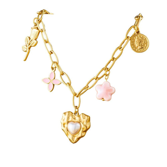 Bijoux Charm Collier à charms avec coeur nacré doré
