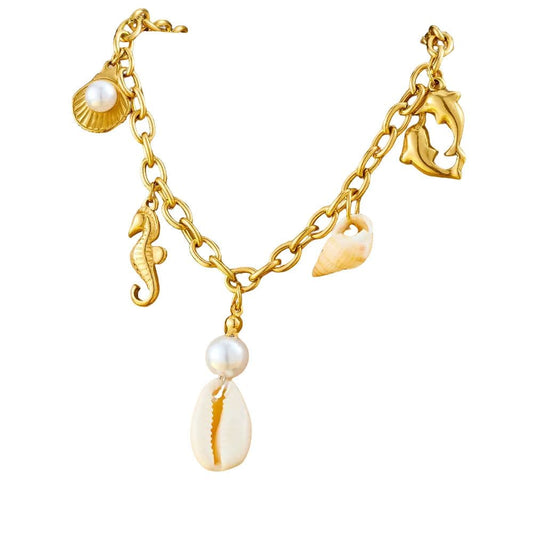 Bijoux Charm Collier à charms avec coquillage blanc et doré