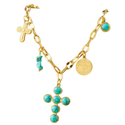 Bijoux Charm Collier à charms avec croix verte et doré
