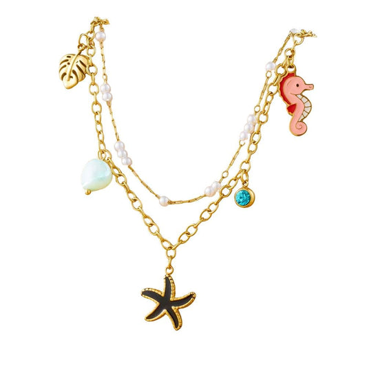 Bijoux Charm Collier à charms avec étoile de mer noire et dorée