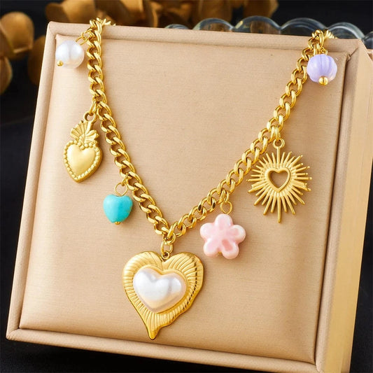 Bijoux Charm Collier à charms avec gros cœur doré