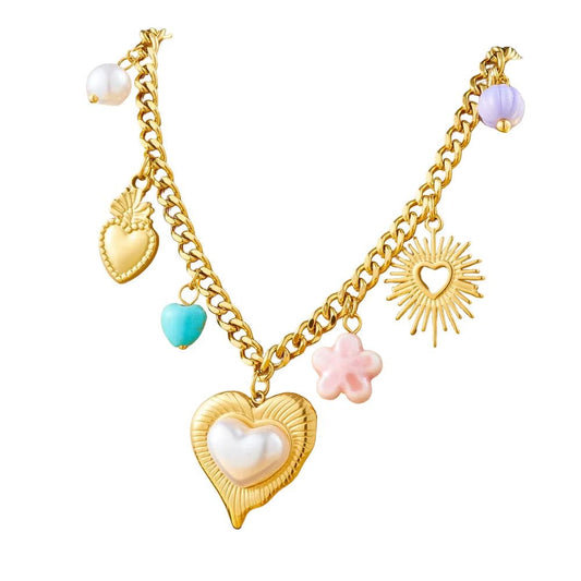 Bijoux Charm Collier à charms avec gros cœur doré