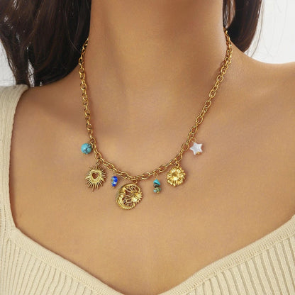 Bijoux Charm Collier à charms avec lune et soleil doré