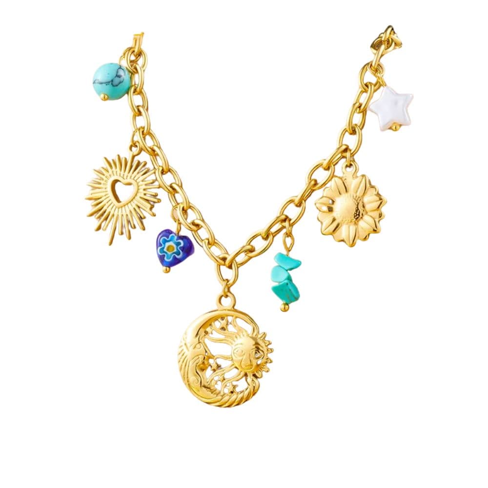 Bijoux Charm Collier à charms avec lune et soleil doré