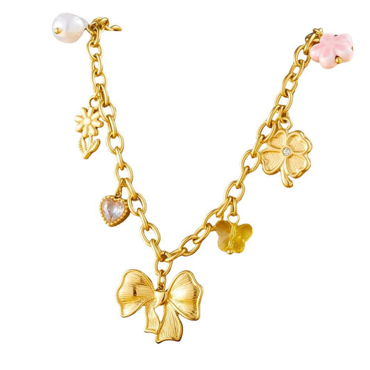Bijoux Charm Collier à charms avec nœud papillon doré
