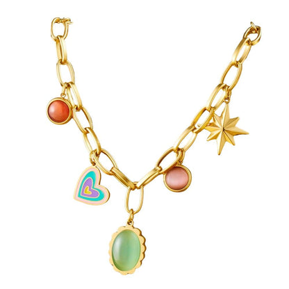 Bijoux Charm Collier à charms avec pierre verte doré